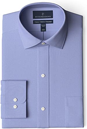 Amazon Brand - Buttoned Down Men's Classic-Fit Solid Non-Iron Dress Shirt Pocket Spread Collar