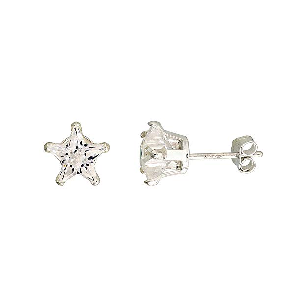 Sterling Silver Cubic Zirconia Star Earrings Studs 7 mm