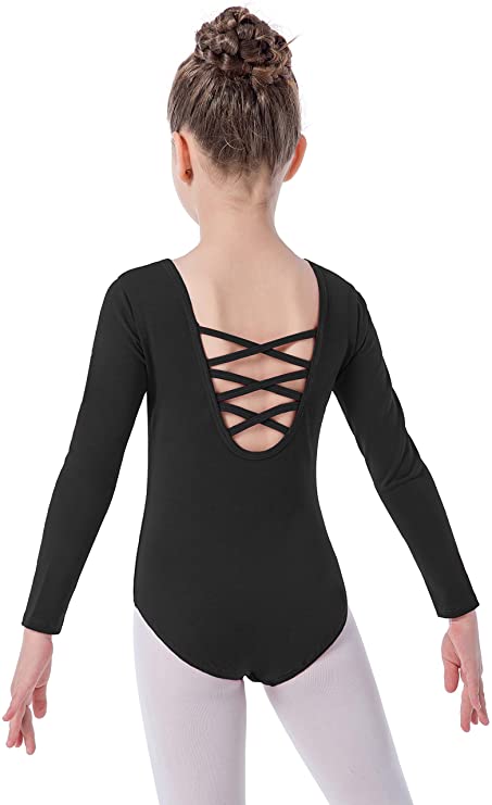 MOLLDAN Girls Long Sleeve Ballet Leotards Crisscross Straps Back Dance Tops