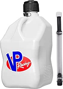 VP Racing Fuels 5 Gallon Square Motorsport Utility Container White with Deluxe Filler Hose