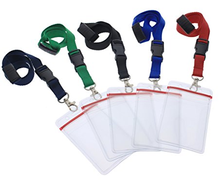 5 Pack Premium Lanyards with Detachable Resealable ID Badge Holder by Specialist ID (Assorted Colors)