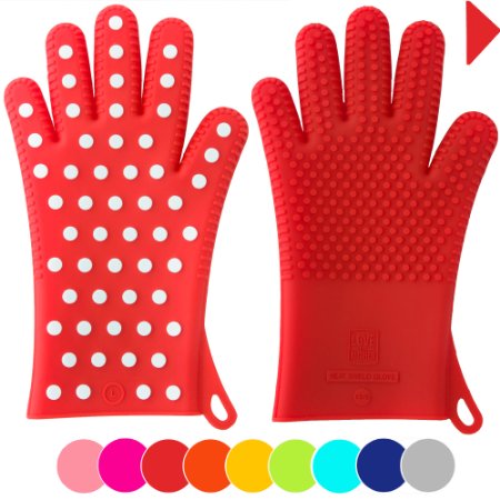 9733 Spring Sale Womens Silicone Oven Gloves  Pot Holders in 2 Sizes to Fit Ladies Hands 9733 Great Gifts for Her 9733 Mitts are Heat Resistant for Cooking Baking and Grilling 1 Pair ML Coral Red