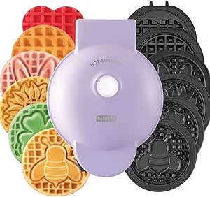 DASH Mini Waffle Maker with 7 Removable Plates-Spring Themed Plates - Bunny Clover Heart with Storage Container Non-Stick Coating- Temperature Control- Indicator Light for Home and Travel