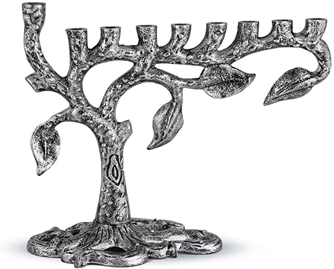 Zion Judaica Artistic Menorah Tree of Life (Antique Silver)