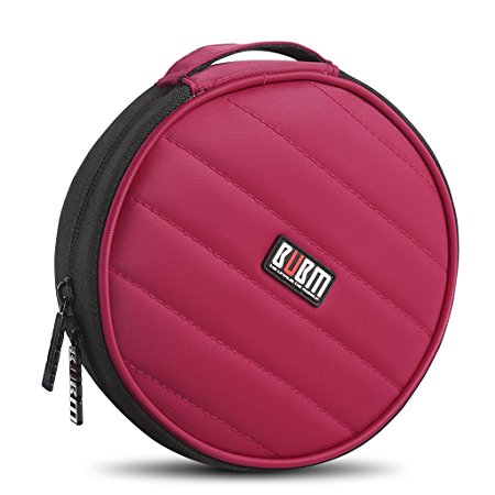 BUBM Portable Round 32 CD Disc Storage Case Bag Heavy Duty CD/ DVD Wallet for Car, Home, Office and Travel (Red)