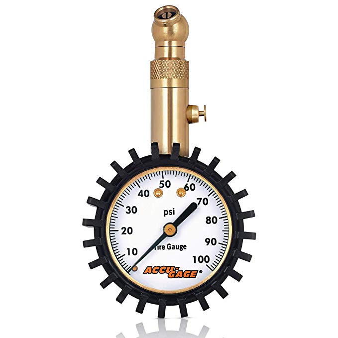 Accu-Gage Tire Pressure Gauge with Protective Rubber Guard, Angled Chuck, 100psi
