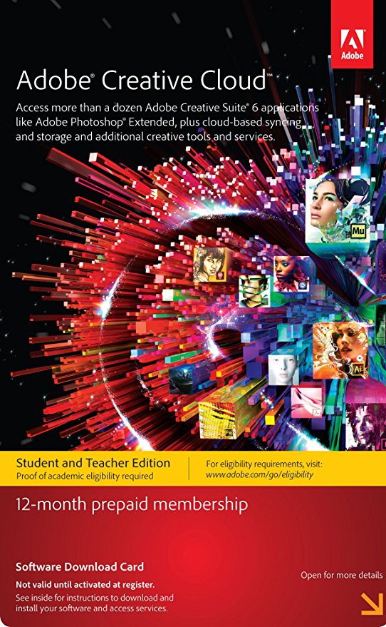 Adobe Creative Cloud Student and Teacher Edition Prepaid Membership 12 Month - Validation Required