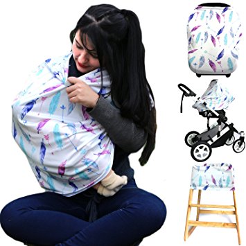 Summer Cool Stretchy Baby Car Seat Cover,Multi-Use Infinity Nursing Covers And Breastfeeding Cover,Carseat Canopy For Boys&Grils,Shopping Cart and Stroller,Carseat Covers (feather&arrows)