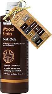 Furniture Clinic Wood Stain | Multiple Finishes | Fast Drying | Indoor and Outdoor Furniture and More | Water Based, Low Odor, Non-Toxic | Polyurethane Wood Finish | Dark Oak (8.5oz / 250ml)