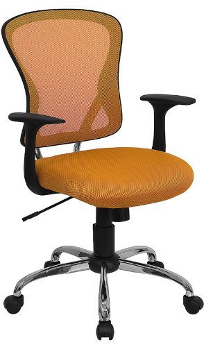 Flash Furniture Mid-Back Orange Mesh Swivel Task Chair with Chrome Base and Arms