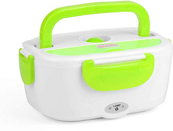 Vapeart 1.2L Portable Electric Heating Lunch Box Food Storage Toursion Portable Food Heater Car and Home Warmer Removable Lunch Container (Green, US Plug)