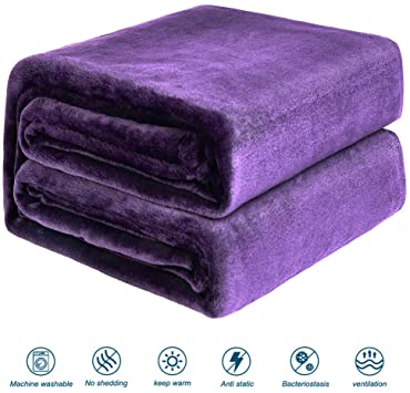 NEWSHONE Flannel Fleece Throw Blanket (Twin Size,60inX80in,Purple) Luxury Lightweight Soft Warm Cozy Multipurpose All-Season Blanket for Bed Couch Sofa Microfiber