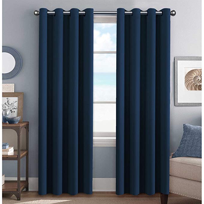 H.VERSAILTEX Premium Blackout Navy Curtains Thermal Insulated Home Fashion Window/Door Panel Drapes for Living Room,Antique Grommets,52" W x 84" L - Set of 2