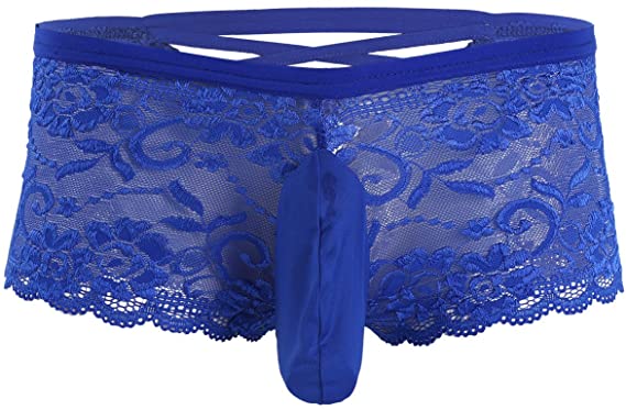 CHICTRY Men's Lace Sissy Pouch Briefs Criss-Cross Back Lingerie Crossdress Underwear