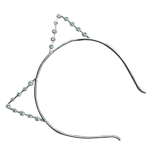 TOOGOO(R) Korean Cat Ear Party Pearl Crystal Rhinestone Headband Headwear Punk Hair Wrap Silver