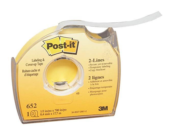 Post-it 652 Labeling & Cover-Up Tape, Non-Refillable, 1/3" x 700" Roll