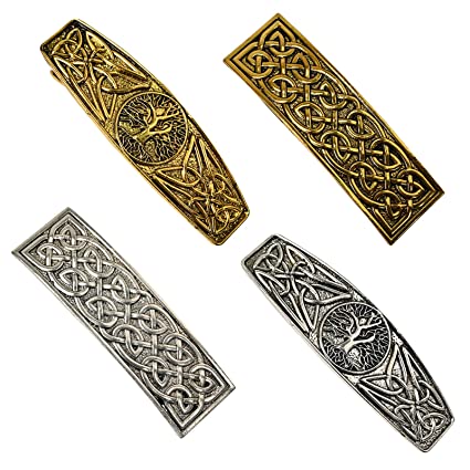 4 PCS Large Celtic Hair Clip Rectangle Barrettes World Tree Hair Clip Hand Crafted Metal Barrettes Vintage Spring Hair Barrettes French Clip for Ladies Women(Gold and Silver)