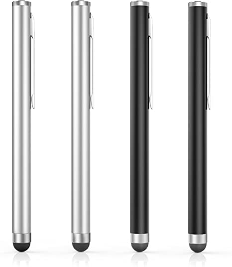 MoKo Stylus Pen(4PCS), Universal Capacitive Touch Screen Rubber Tip Digital Pen Compatible with iPad, iPhone, Samsung, Kindle, All Capacitive Touch Screen Devices Smartphones & Tablets,Silver & Black