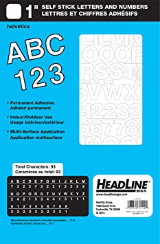 Headline Sign 31112 Stick-On Vinyl Letters and Numbers, White, 1-Inch