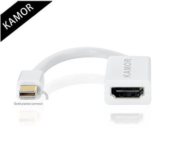 Kamor Mini DisplayPort to HDMI Adapter Cable with Audio Support- Thunderbolt Compatible with Gold Plated Connect Male-Female for Apple MacBook MacBook Pro MacBook Air iMac Mac mini Mac Pro and Microsoft Surface Pro - High Quality ABS Plastic Housing - in Retail PackagingWhite