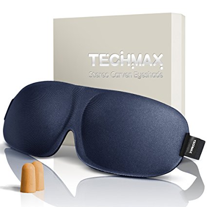 TECHMAX Sleep Mask, Soft Memory Foam Eye Masks, Adjustable Straps 3D Sleeping Mask with Free Ear Plugs, Perfect for Travel, Shift Work and Meditation - Blue