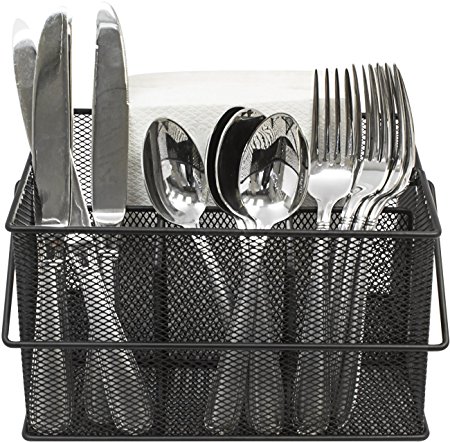 Sorbus Utensil Caddy — Silverware, Napkin Holder, and Condiment Organizer — Multi-Purpose Steel Mesh Caddy—Ideal for Kitchen, Dining, Entertaining, Tailgating, Picnics, and much more (Black)