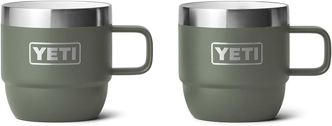 YETI Rambler 6 oz Stackable Mug, Stainless Steel, Vacuum Insulated Espresso/Coffee Mug, 2 Pack, Camp Green