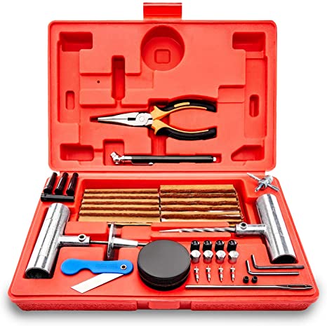 Tooluxe TOOLUXE 50003L Universal Heavy Duty Tire Repair Kit | 57 Piece Value Pack | Fix Punctures and Plug Flats | Ideal for Cars, Trucks, Motorcycle, ATV, Jeeps, Off Road Vehicles, RV, Tractors
