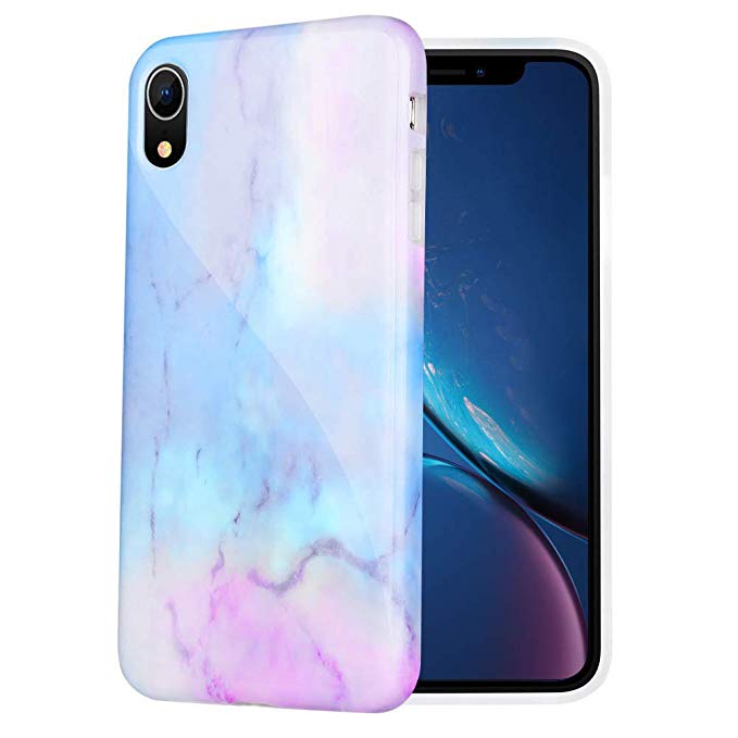 Caka Marble Case Compatible for iPhone XR, Rainbow Pattern Slim Anti-Scratch Shock-Proof Luxury Fashion Silicone Soft Rubber TPU Protective Case for iPhone XR (6.1'') - (Purple Opal)