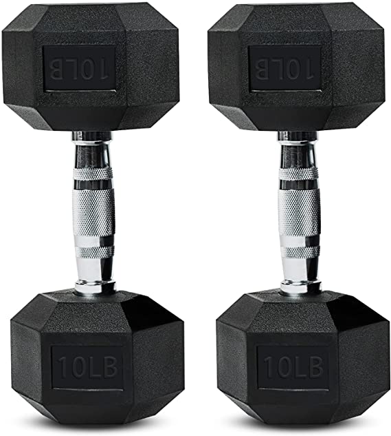 Dumbbell, Free Weights Dumbbells, Weight Set Rubber Coated Solid Cast Iron Black Dumbbell, For strength training, home fitness, weight loss, fitness dumbbells 10lbs in Pairs