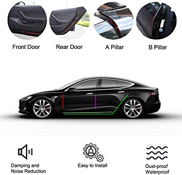 EEIEER Car Door Seal Strip Kit (8 Pack) for Tesla Model 3 (Front Door/Pillars/Rear Door) Self Adhesive Car Rubber Sealing Strip, Sound Insulation & Noise Reduction, Dustproof, Easy Installtion