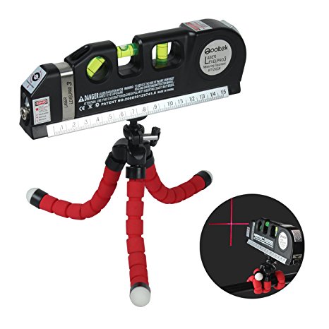 Qooltek Multipurpose Laser Level Line Laser Measure   8ft Tape Ruler Adjusted Standard and Metric Rulers with Octopus Style Tripod Stand