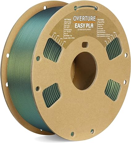 OVERTURE Color Changeable PLA 1.75mm 3D Printer Filament Green Starlight PLA, 1kg Cardboard Spool (2.2lbs), Dimensional Accuracy  /- 0.03mm, Fit Most FDM Printer (Shimmer Silver Green)