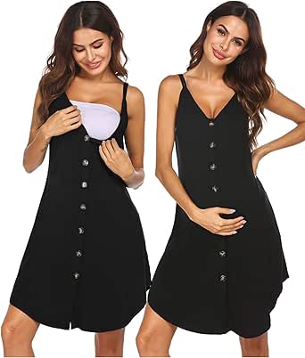 Ekouaer Women 3 in 1 Labor and Delivery/Maternity/Nursing Nightgown Button Down Sleeveless Pregnancy Dress for Breastfeeding