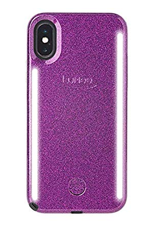 LuMee Duo Phone Case, Dark Purple Glitter | Front & Back LED Lighting, Variable Dimmer | Shock Absorption, Bumper Case, Selfie Phone Case | iPhone X/iPhone Xs