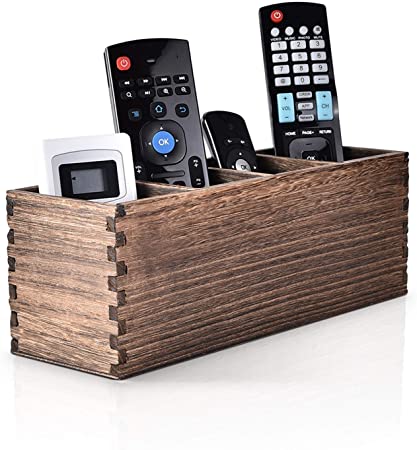 Remote Control Holder, 4 Slot Wooden Remote Control Caddy Organizer, Multi-Functional Remote Caddy for Storage TV Remotes, Game Console, Phones, Pens, Office Supplies