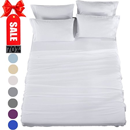 Bed Sheets Set King Size Sheets Microfiber Super Soft 1800 Thread Count Luxury Egyptian Sheets 16-Inch Deep Pocket Wrinkle Fade and Hypoallergenic - 6 Piece (White) - Sonoro Kate