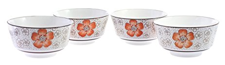 Elegant Floral Rice Bowl Set - 4 Piece Koren Style