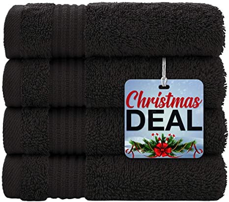 American Bath Towels Turkish Cotton Washcloths for Home & Kitchen, Extra Soft & Absorbent, 4-Piece Washcloth Set Dry Quickly, Coal Black