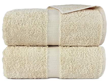 100% Luxury Turkish Cotton, Eco-Friendly, Soft and Super Absorbent 35’’ x 70’’ Large Bath Sheets (Beige, Set of 2)