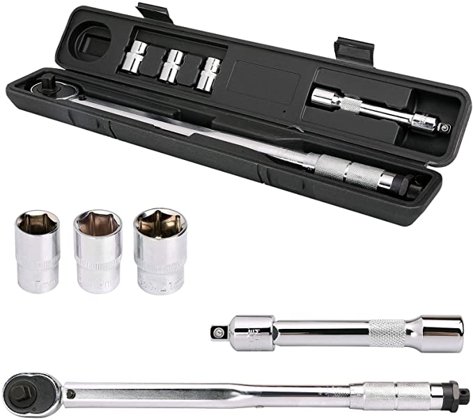 Sfeomi Torque Wrench 28-210Nm Torque Wrench Set 1/2" 3/8" Ratchet Torque Wrench Socket Set with 17, 19 and 21 mm Ratchet Wrench Set for Car, Bicycle