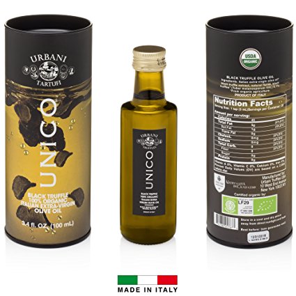 Italian Black Truffle Extra Virgin Olive Oil - 3.4 Oz - by Urbani Truffles. Organic Truffle Oil 100% Made In Italy Without Chemicals And With Real Truffle Pieces Inside The Bottle. No Artificial Aroma