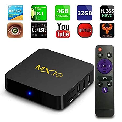 TV Box - MX10 Android 8.1 TV Box 4GB   32GB with Rockchip RK3328 Quad-Core 64 Bits Support 2.4G WiFi 100M LAN 3D 4K HDR Smart TV Box