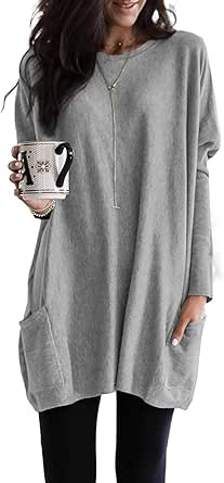 Dokotoo Womens 2024 Fall Outfits Casual Long Sleeve Shirts Lightweight Sweatshirts Fashion Tunic Tops with Pockets