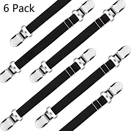 Elastic Ironing Cover Fasteners, Bed Corner Holder, Sheet Strap Sofa Clamp Tablecloth Clips, Boots Clips, Leg Straps, Boots Clips for Jeans (Black, 6 Pieces)