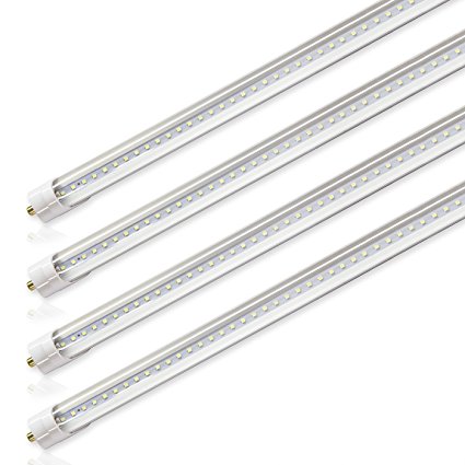 Kihung T8 LED Light Tube 8ft 36W (90W equivalent) 4300Lm Brightness 6500K Cool Daylight White, Clear PC Cover & Aviation Aluminum, pack of 4