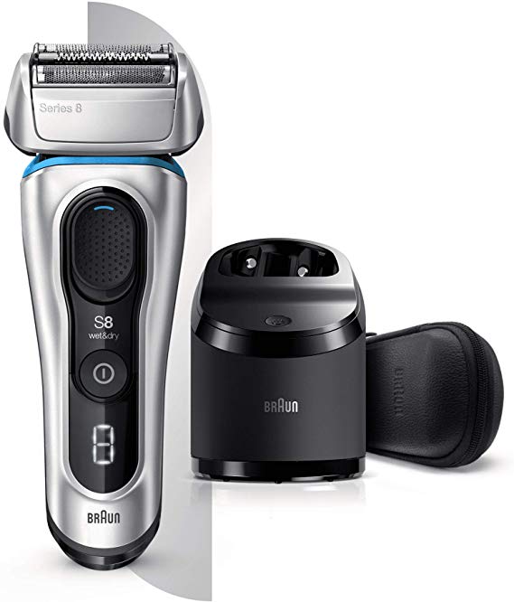 Braun Series 8 8391cc Next Generation, Electric Shaver, Clean and Charge Station, Leather Case, Silver