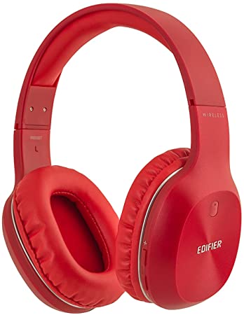 Edifier W800BT Bluetooth Headphones - Wireless Over-The-Ear Stereo Headphone with Mic, 50H Playtime, CVC 8.0 Noise Isolating, Lightweight Headset- Red