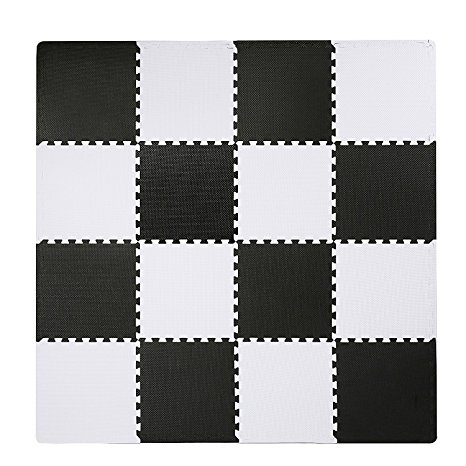 Interlocking Floor Tiles, Superjare 16 Tiles (16 tiles = 16 sq.ft) EVA Foam Puzzle Mat with Borders - Black and White