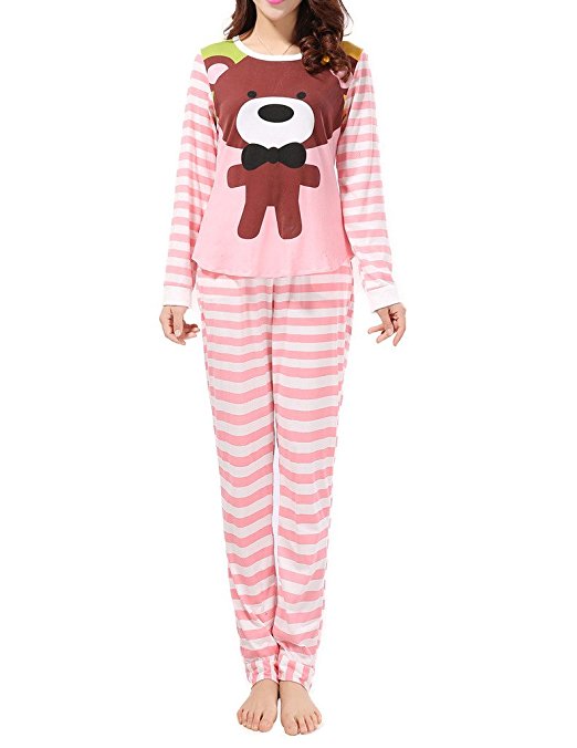 VENTELAN Women Pajamas Cute Panda Bear Sleepwear Long Sleeve Stripes Loungewear